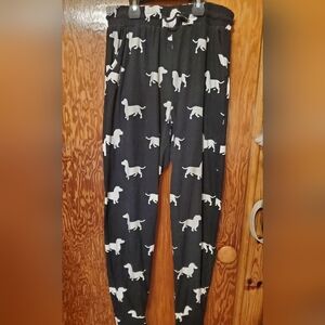 Womens Dachshund Black and White Dog Print Bottoms
